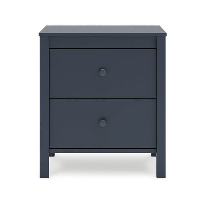 Cian Nightstand, 2 Drawers, Navy Blue Wood, Knob Handles, 24 Inch