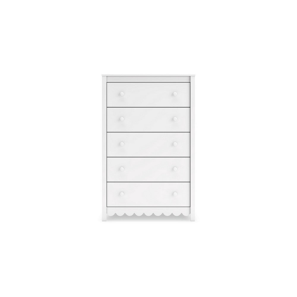 Kally Tall Dresser Chest, 5 Drawers, Modern Matte White Wood, 50 Inch