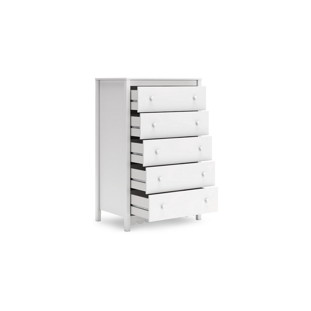 Kally Tall Dresser Chest, 5 Drawers, Modern Matte White Wood, 50 Inch