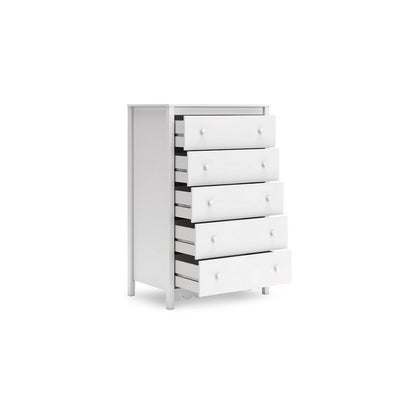 Kally Tall Dresser Chest, 5 Drawers, Modern Matte White Wood, 50 Inch