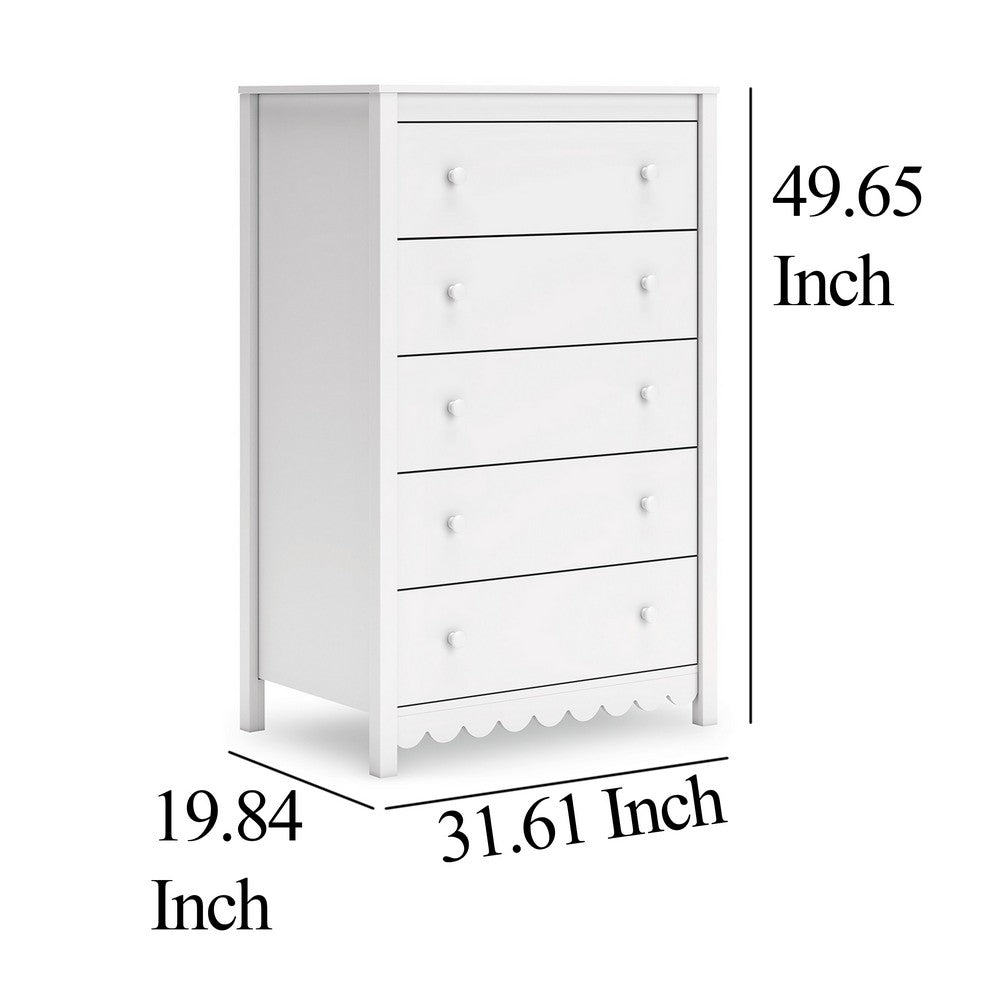Kally Tall Dresser Chest, 5 Drawers, Modern Matte White Wood, 50 Inch