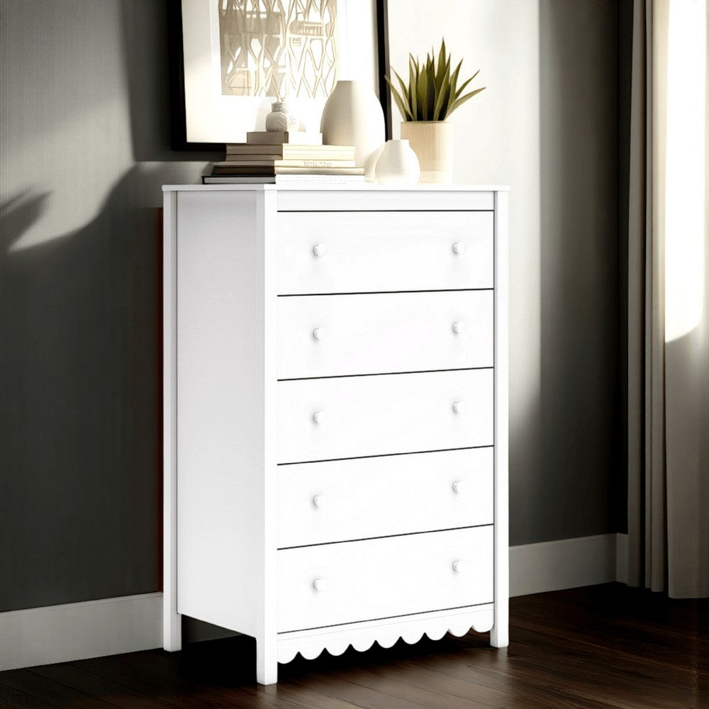 Kally Tall Dresser Chest, 5 Drawers, Modern Matte White Wood, 50 Inch
