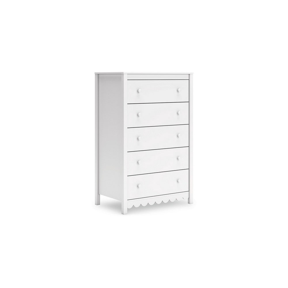 Kally Tall Dresser Chest, 5 Drawers, Modern Matte White Wood, 50 Inch