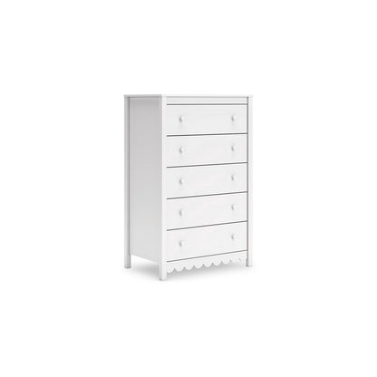 Kally Tall Dresser Chest, 5 Drawers, Modern Matte White Wood, 50 Inch