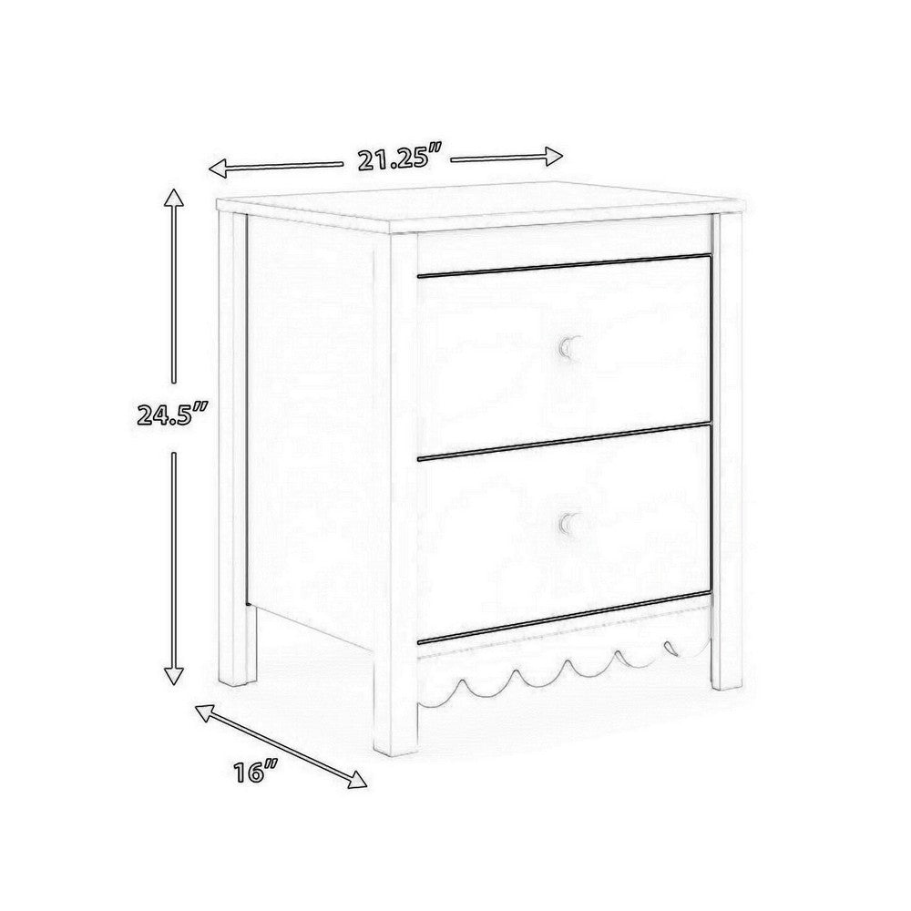 Kally Nightstand, 2 Drawers, Modern Matte White Wood Finish, 24 Inch