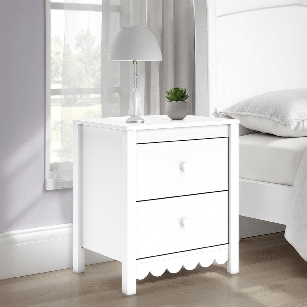 Kally Nightstand, 2 Drawers, Modern Matte White Wood Finish, 24 Inch