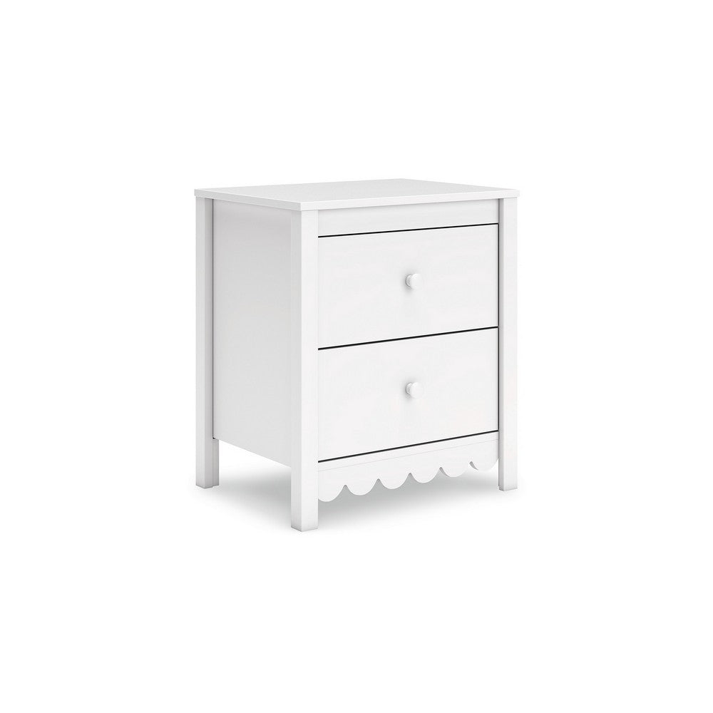 Kally Nightstand, 2 Drawers, Modern Matte White Wood Finish, 24 Inch