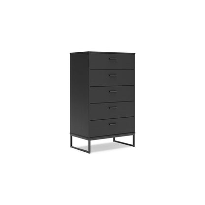 Alli Tall Dresser Chest, 5 Drawers, Matte Black, Metal Base, 51 Inch