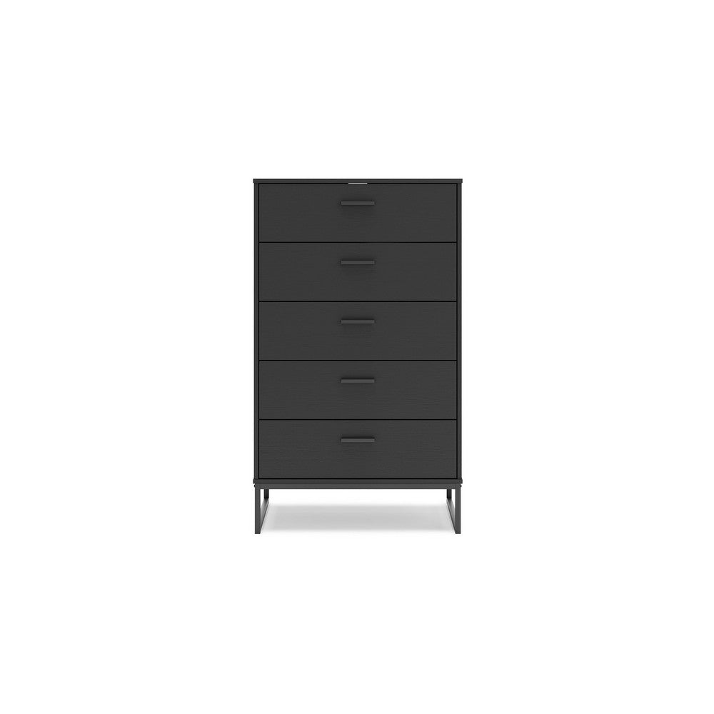 Alli Tall Dresser Chest, 5 Drawers, Matte Black, Metal Base, 51 Inch