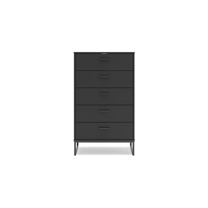 Alli Tall Dresser Chest, 5 Drawers, Matte Black, Metal Base, 51 Inch