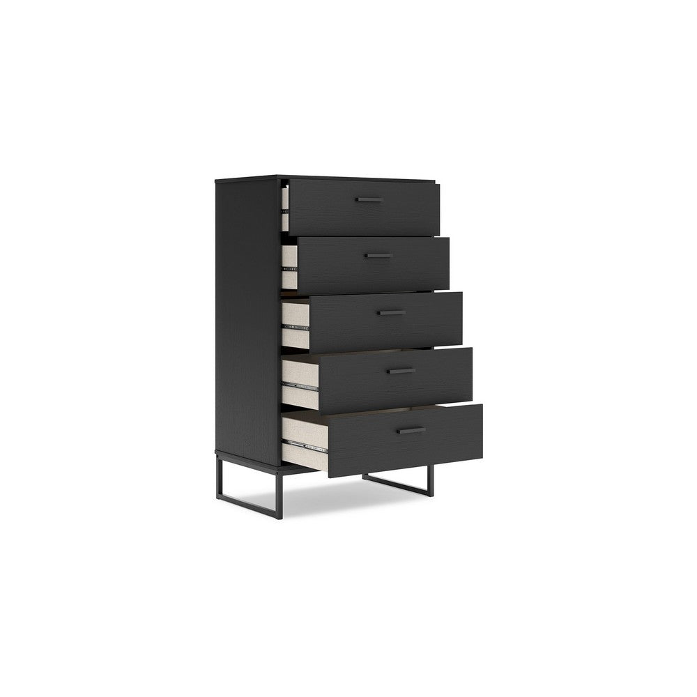 Alli Tall Dresser Chest, 5 Drawers, Matte Black, Metal Base, 51 Inch