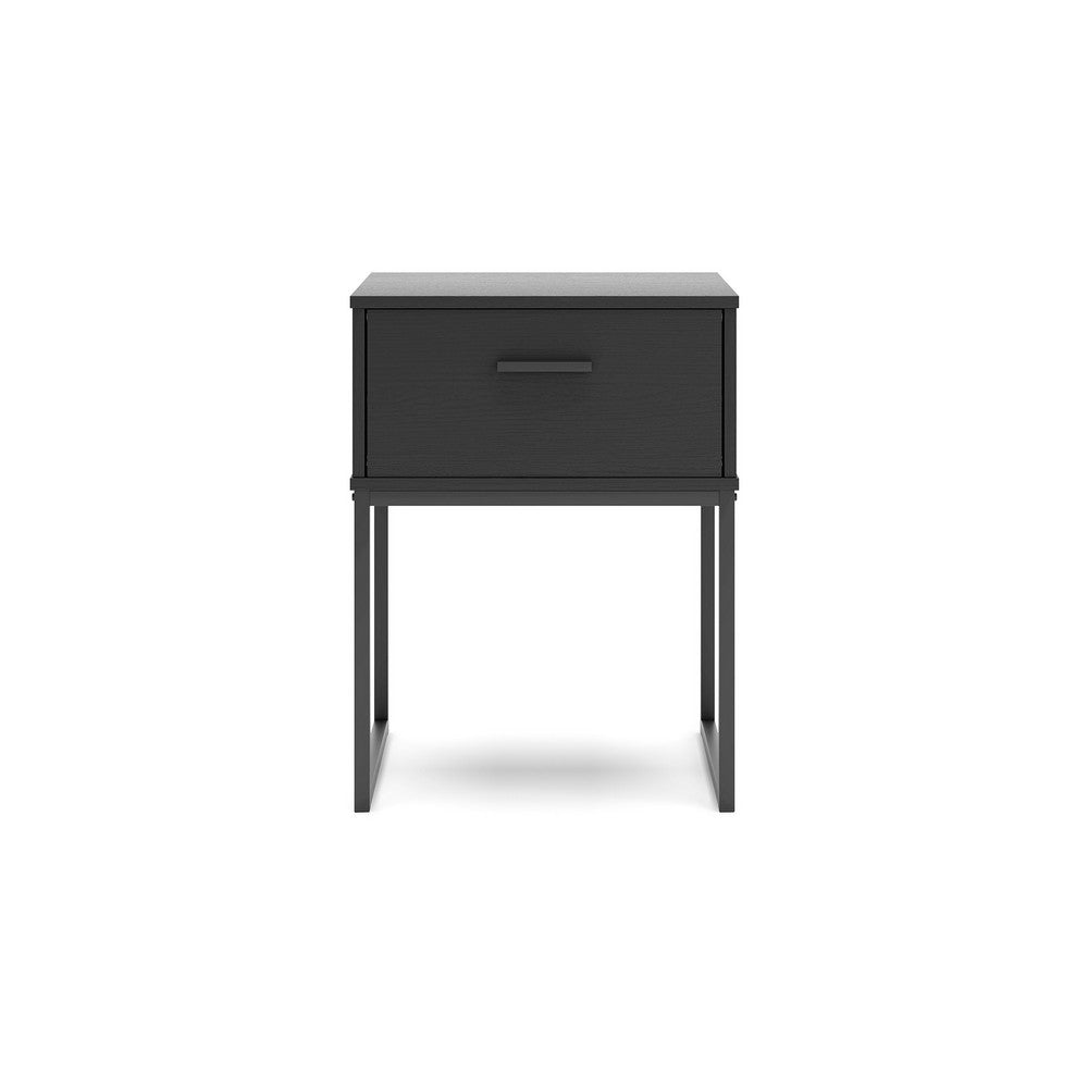 Alli Nightstand, 1 Drawer, Matte Black Wood, Metal Base, 26 Inch