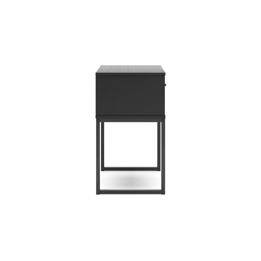 Alli Nightstand, 1 Drawer, Matte Black Wood, Metal Base, 26 Inch