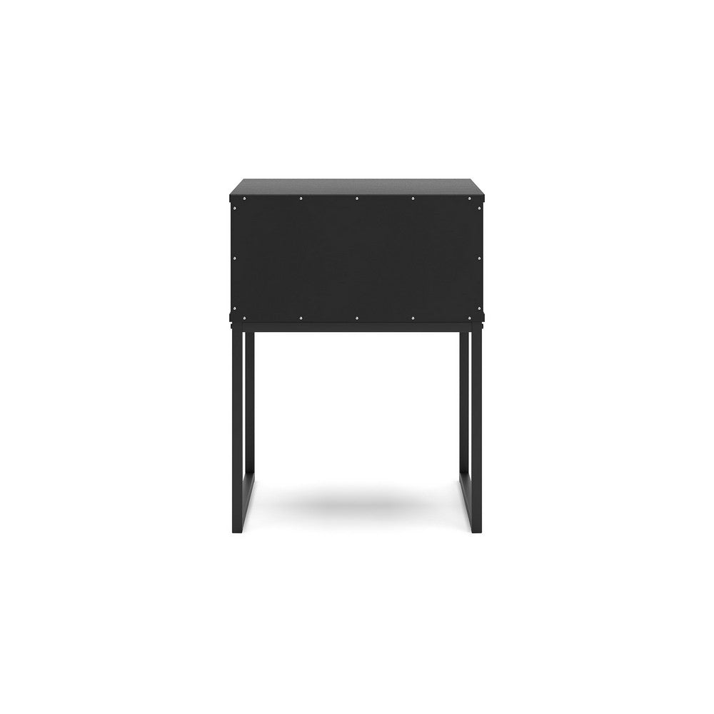 Alli Nightstand, 1 Drawer, Matte Black Wood, Metal Base, 26 Inch