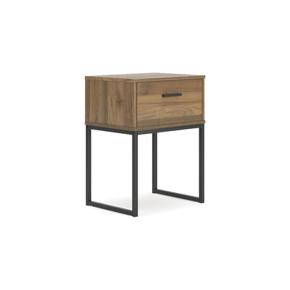 Deana Nightstand, 1 Drawer, Honey Brown Wood, Black Metal, 26 Inch