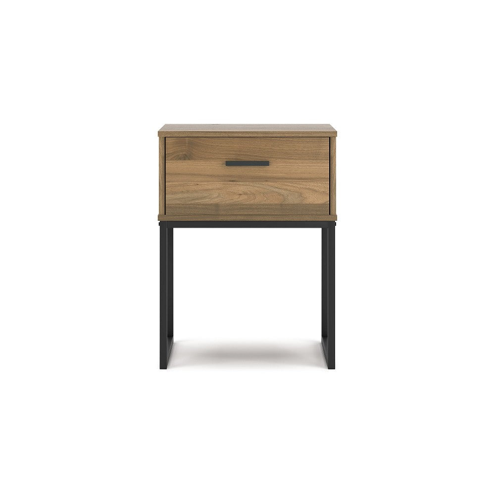 Deana Nightstand, 1 Drawer, Honey Brown Wood, Black Metal, 26 Inch