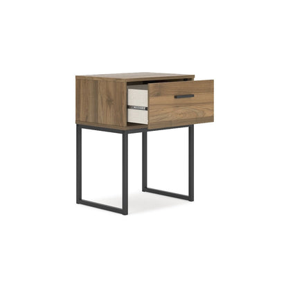 Deana Nightstand, 1 Drawer, Honey Brown Wood, Black Metal, 26 Inch
