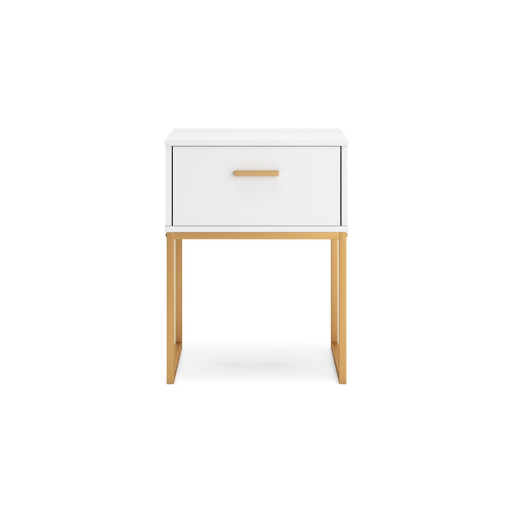 Alli Nightstand, 1 Drawer, Matte White Wood, Gold Metal Legs, 26 Inch