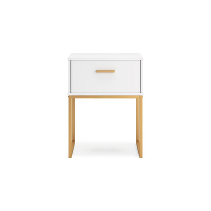 Alli Nightstand, 1 Drawer, Matte White Wood, Gold Metal Legs, 26 Inch