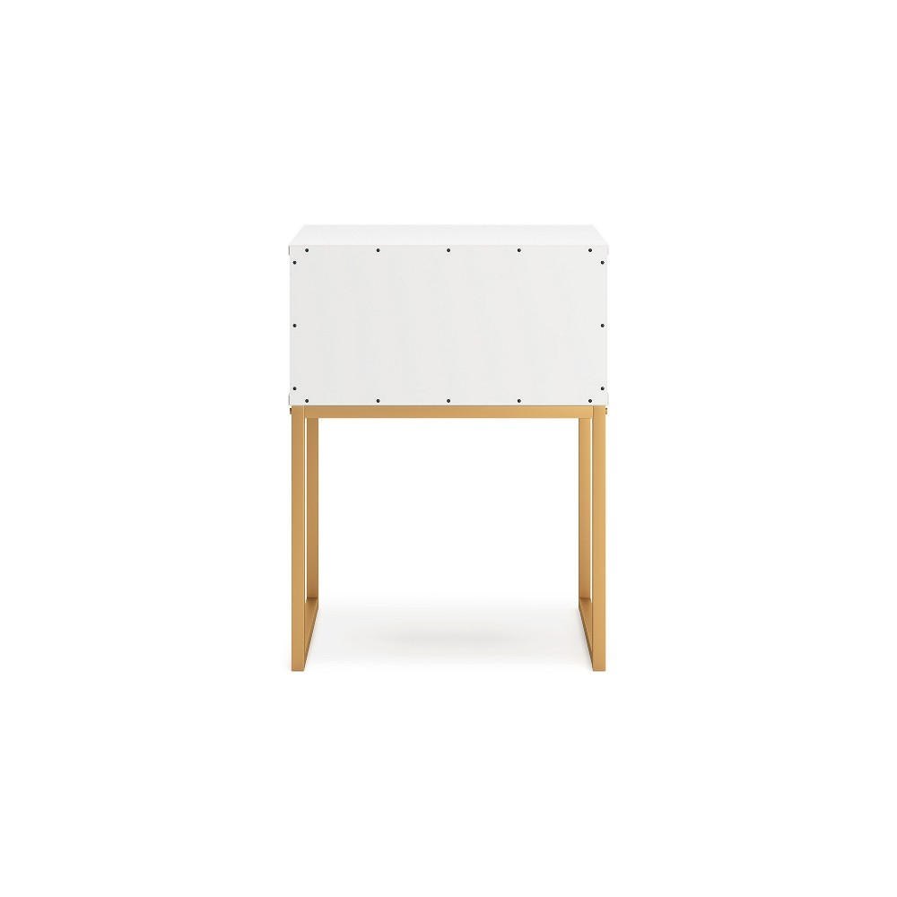 Alli Nightstand, 1 Drawer, Matte White Wood, Gold Metal Legs, 26 Inch