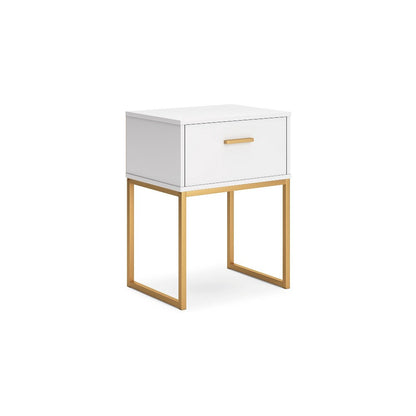 Alli Nightstand, 1 Drawer, Matte White Wood, Gold Metal Legs, 26 Inch
