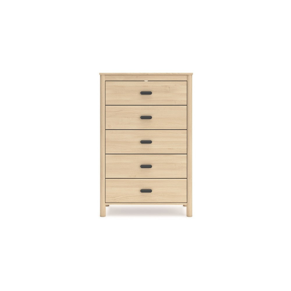 Abis Tall Dresser Chest, 5 Drawers, Natural Brown Wood, Black, 50 Inch