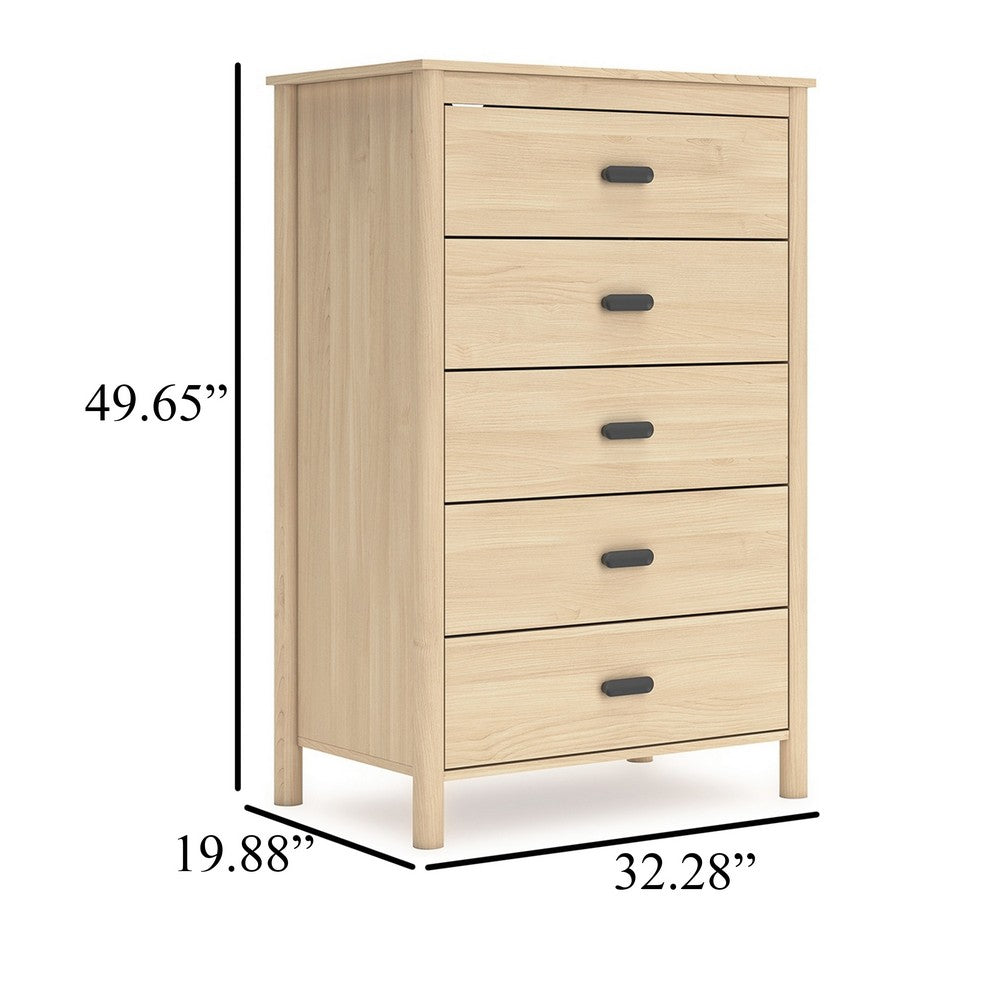 Abis Tall Dresser Chest, 5 Drawers, Natural Brown Wood, Black, 50 Inch