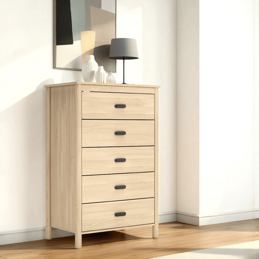 Abis Tall Dresser Chest, 5 Drawers, Natural Brown Wood, Black, 50 Inch