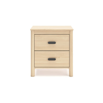 Abis Nightstand, 2 Drawers, Natural Brown Wood, Black Handles, 24 Inch