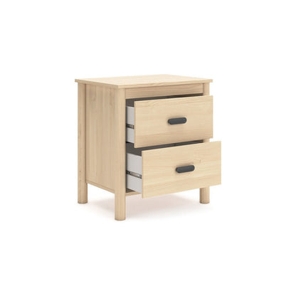 Abis Nightstand, 2 Drawers, Natural Brown Wood, Black Handles, 24 Inch