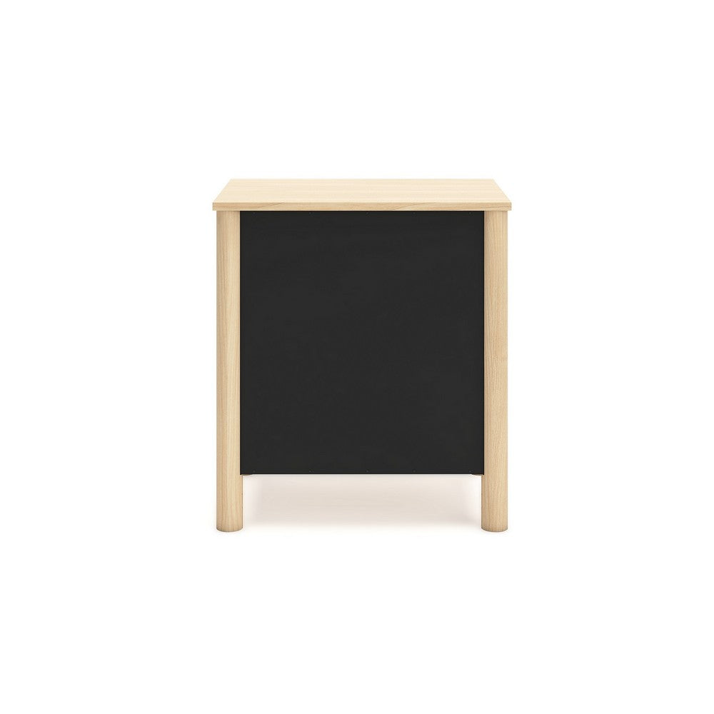Abis Nightstand, 2 Drawers, Natural Brown Wood, Black Handles, 24 Inch