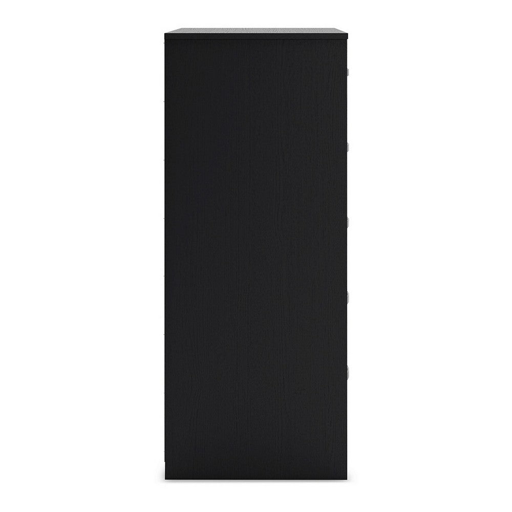 Finny Tall Dresser Chest, 5 Drawer, Matte Black, Silver Metal, 46 Inch