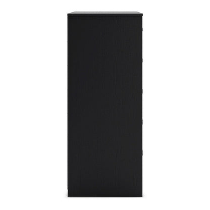 Finny Tall Dresser Chest, 5 Drawer, Matte Black, Silver Metal, 46 Inch