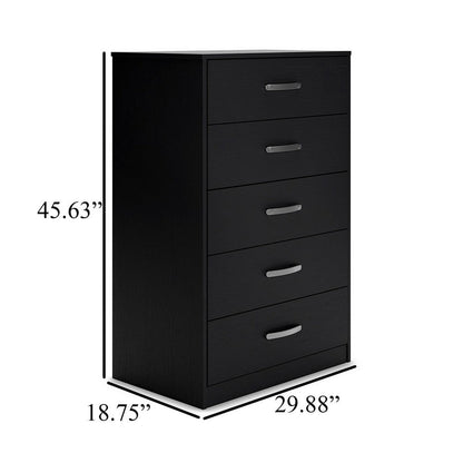 Finny Tall Dresser Chest, 5 Drawer, Matte Black, Silver Metal, 46 Inch