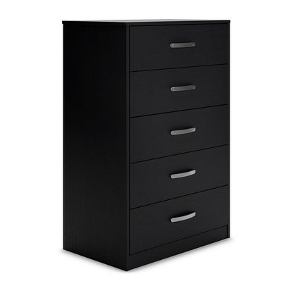 Finny Tall Dresser Chest, 5 Drawer, Matte Black, Silver Metal, 46 Inch