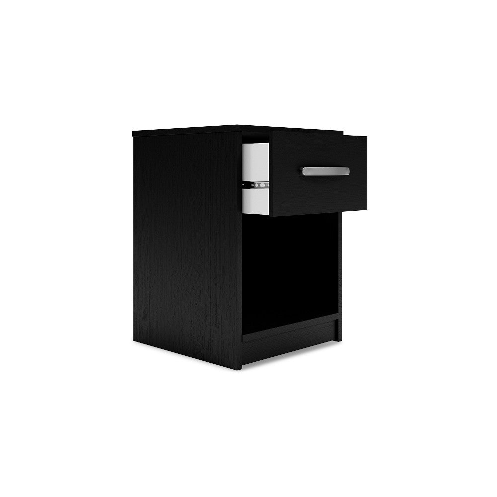Finny Nightstand, 1 Drawer 1 Shelf, Matte Black, Silver Metal, 22 Inch