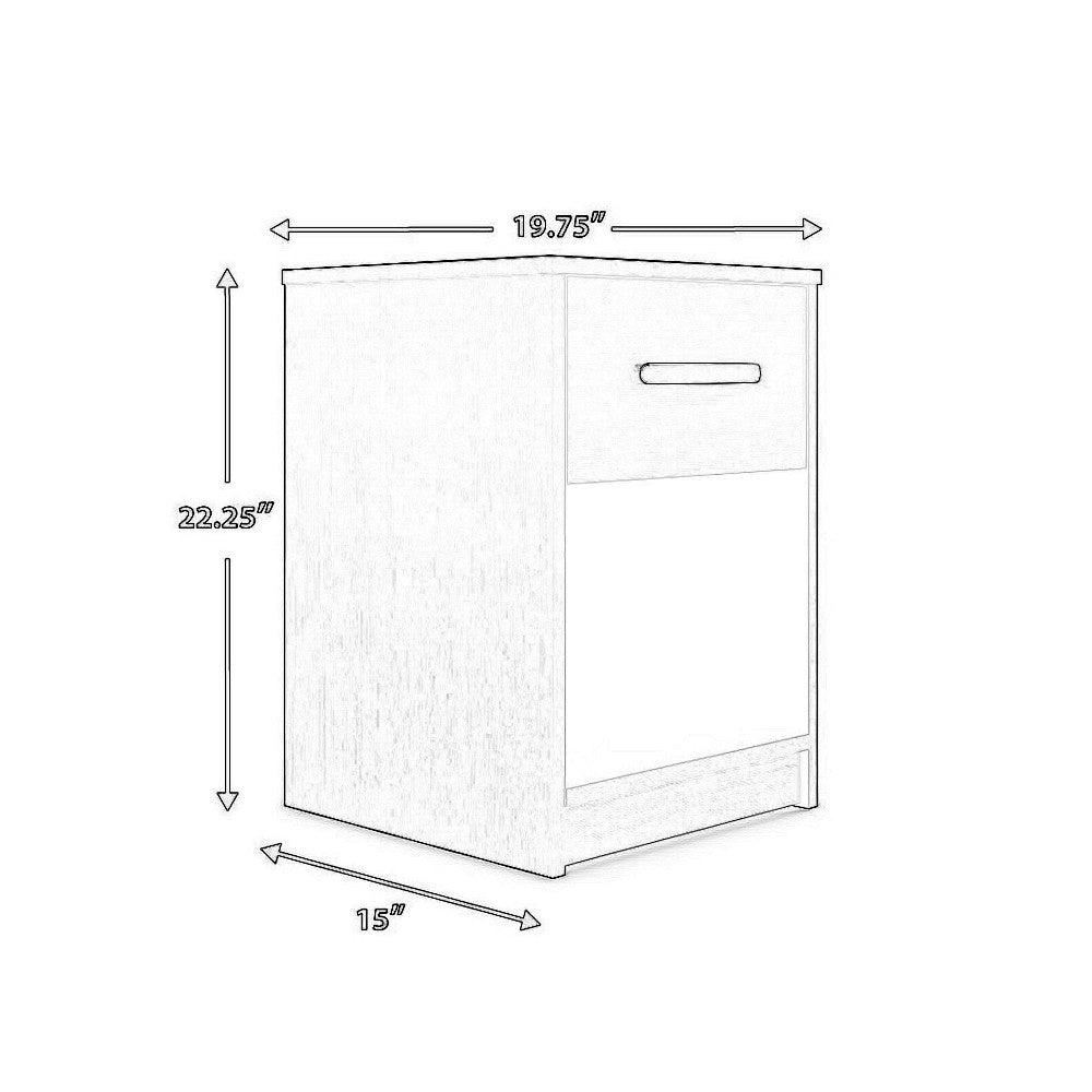 Finny Nightstand, 1 Drawer 1 Shelf, Matte Black, Silver Metal, 22 Inch