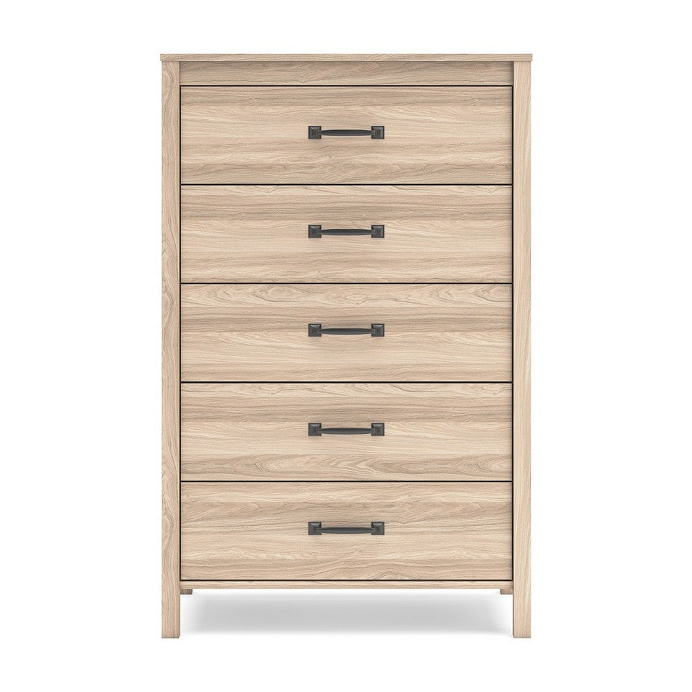 Bette Tall Dresser Chest, 5 Drawers, Light Oak Brown Finish, 60 Inch