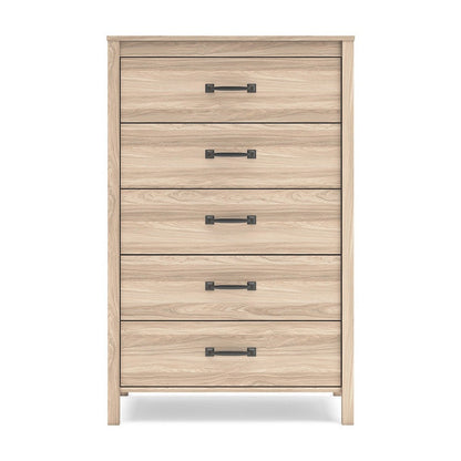 Bette Tall Dresser Chest, 5 Drawers, Light Oak Brown Finish, 60 Inch