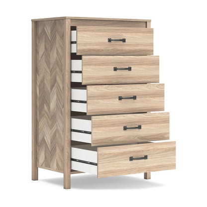 Bette Tall Dresser Chest, 5 Drawers, Light Oak Brown Finish, 60 Inch