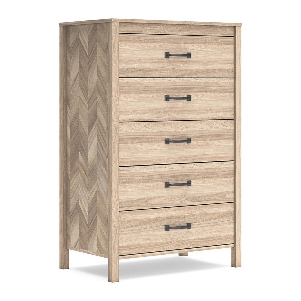 Bette Tall Dresser Chest, 5 Drawers, Light Oak Brown Finish, 60 Inch