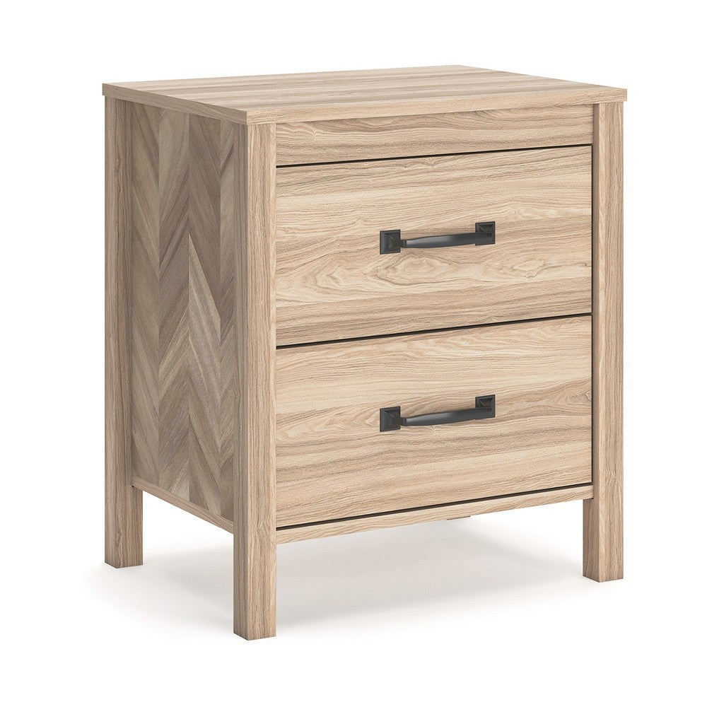 Bette Nightstand, 2 Drawers, Light Oak Brown Wood Finish, 24 Inch