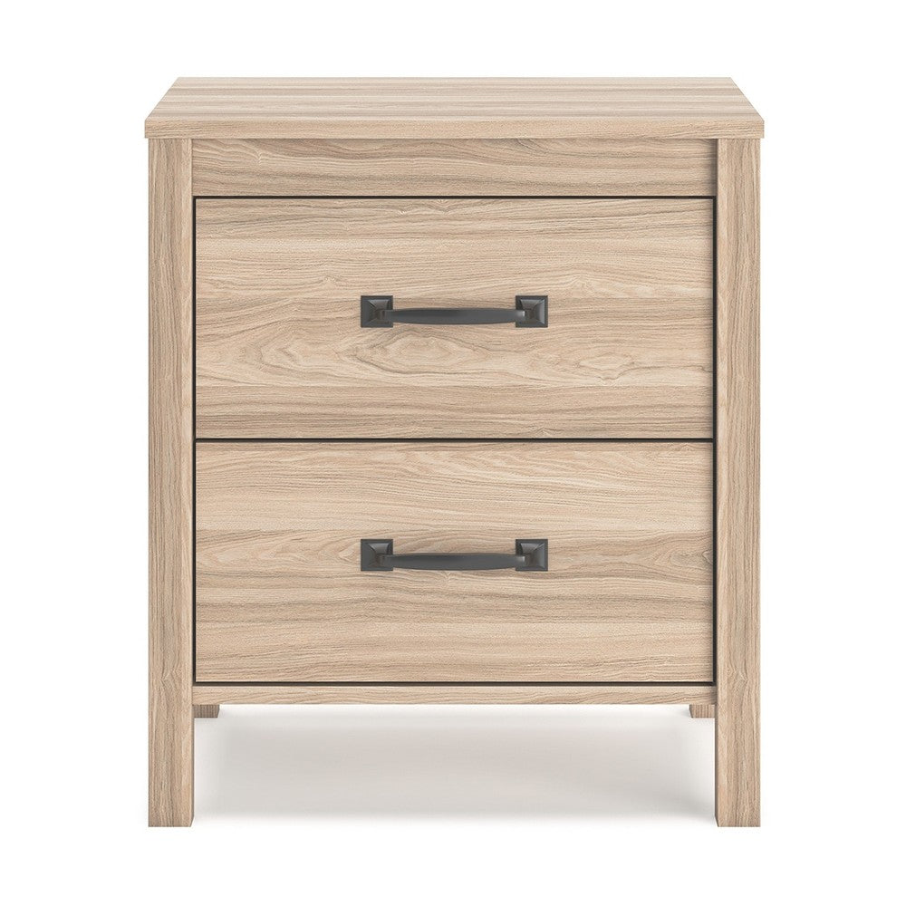 Bette Nightstand, 2 Drawers, Light Oak Brown Wood Finish, 24 Inch