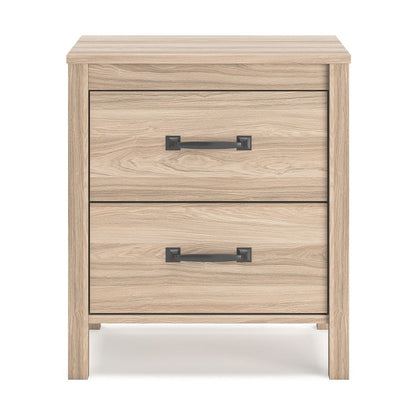 Bette Nightstand, 2 Drawers, Light Oak Brown Wood Finish, 24 Inch