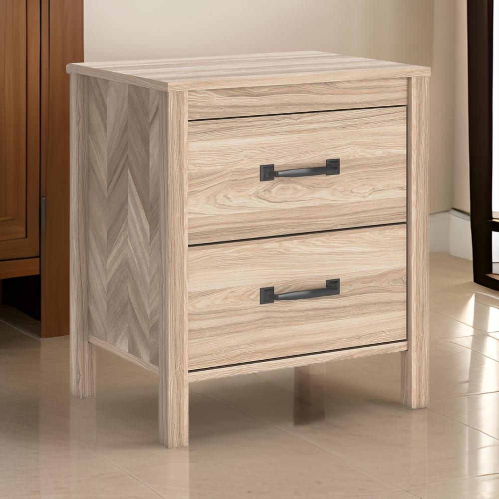 Bette Nightstand, 2 Drawers, Light Oak Brown Wood Finish, 24 Inch