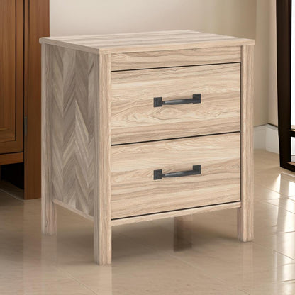 Bette Nightstand, 2 Drawers, Light Oak Brown Wood Finish, 24 Inch