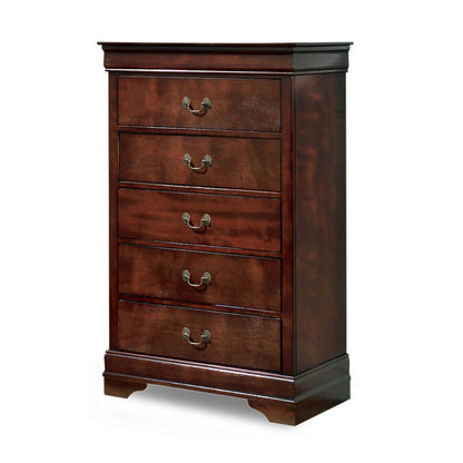 Deyr Tall Dresser Chest, 5 Drawer Bronze, Louis Philippe Molding Brown