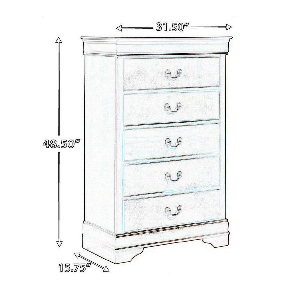 Deyr Tall Dresser Chest, 5 Drawer Bronze, Louis Philippe Molding Brown