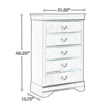 Deyr Tall Dresser Chest, 5 Drawer Bronze, Louis Philippe Molding Brown
