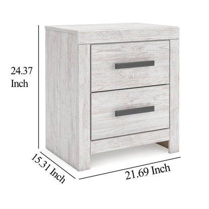 Cany Nightstand, 2 Drawers with Black Handles, Vintage Whitewash
